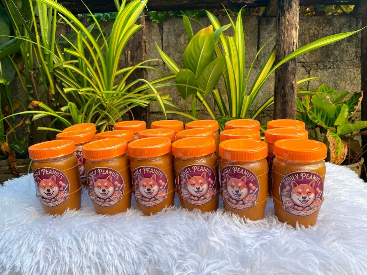 Souly Peanuts jars displayed outdoors